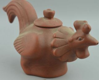 Collectable Noble Souvenir China Pruple Sande Carve Sound Rooster Old Teapot 3
