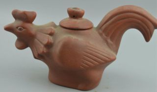Collectable Noble Souvenir China Pruple Sande Carve Sound Rooster Old Teapot 4