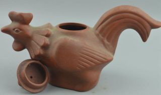 Collectable Noble Souvenir China Pruple Sande Carve Sound Rooster Old Teapot 5