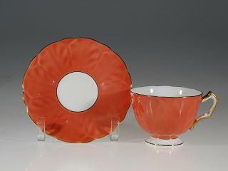 Aynsley Art Deco Orange Crocus Shape Tea Cup And Saucer,  England C.  1920