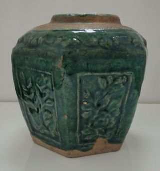 Green Vintage Chinese Pot/Planter,  Flower Bowl,  Earthenware,  5x5x5,  Unique,  Fast P&P 2