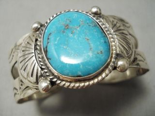 Stunning Vintage Navajo Blue Diamond Turquoise Sterling Silver Bracelet