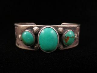Old Pawn Navajo Bracelet - Silver and Turquoise 6