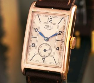 Vintage Rolex Marconi Watch Salmon Dial 18k Goldplated Rectangular Case - 1930s