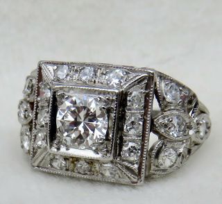 Antique Art Deco Platinum.  65 Ct.  Old European Cut Vs2 Diamond Engagement Ring