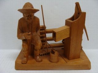 Caron Wooden Figurine Country Man Farmer With Pipe Fence Hand Pump Signed 8x7x5