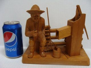 Caron Wooden Figurine Country Man Farmer with Pipe Fence Hand Pump Signed 8x7x5 2
