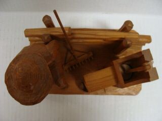 Caron Wooden Figurine Country Man Farmer with Pipe Fence Hand Pump Signed 8x7x5 5