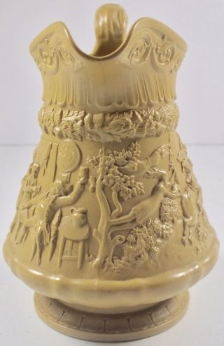 W Ridgway & Co 1835 Yellow Stoneware Pitcher W Embossed Pub & Equestrian Scenes 3