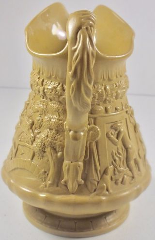 W Ridgway & Co 1835 Yellow Stoneware Pitcher W Embossed Pub & Equestrian Scenes 4