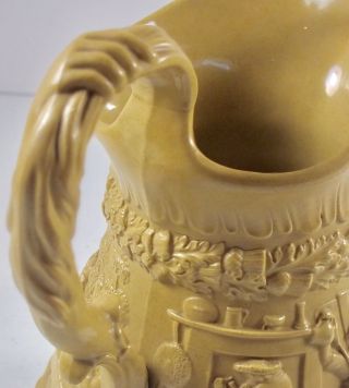 W Ridgway & Co 1835 Yellow Stoneware Pitcher W Embossed Pub & Equestrian Scenes 5