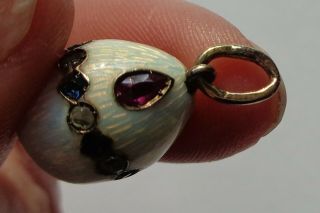 14K Russian Enamel Egg Pendant Set with Rubies,  Diamonds and Sapphires 2