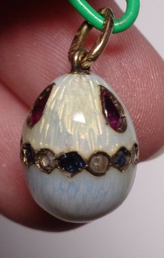 14K Russian Enamel Egg Pendant Set with Rubies,  Diamonds and Sapphires 4
