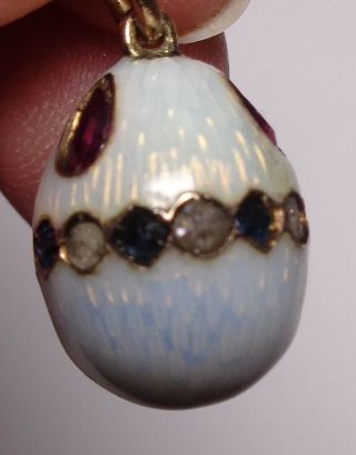 14K Russian Enamel Egg Pendant Set with Rubies,  Diamonds and Sapphires 5