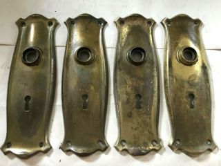 4 Matching Antique Art Craft Deco Victorian Brass Door Knob Back Plate Hardware