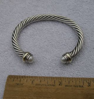 Classic David Yurman 7mm Cable Twist Cuff Bracelet - Sterling & 14k W/ Pearl Ends