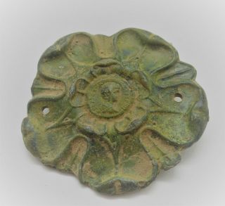 European Finds Ancient Roman Bronze Floral Casket Mount Imprint Of Caracalla