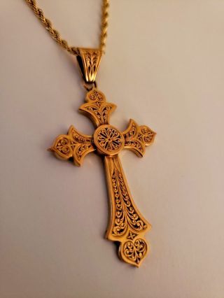 Stunning Etruscan 18k Gold Cross Pendant Antique Victorian Circa 1850