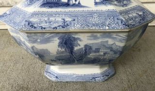 Huge Antique Ironstone Transferware Staffordshire Columbia Soup Tureen Great Blu 2