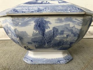 Huge Antique Ironstone Transferware Staffordshire Columbia Soup Tureen Great Blu 3