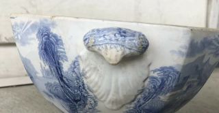 Huge Antique Ironstone Transferware Staffordshire Columbia Soup Tureen Great Blu 5