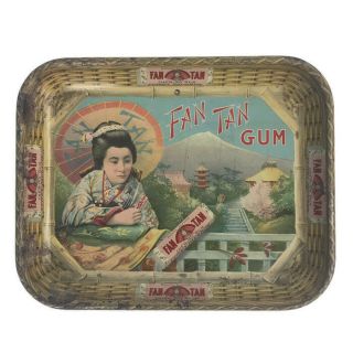 Vintage 1920s Fan Tan Chewing Gum Lithographed Metal Advertising Tray Japan 13 "