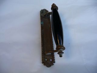 Vintage Brass And Black Ceramic Door Handle Pull Old Architectural Detail 8 1/2 "