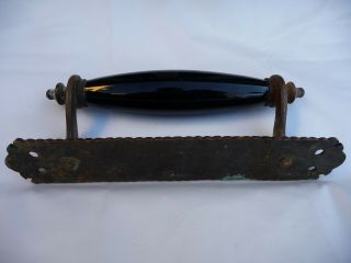 Vintage Brass and Black Ceramic Door Handle Pull Old architectural Detail 8 1/2 