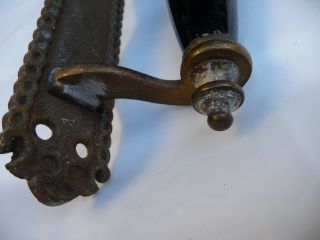 Vintage Brass and Black Ceramic Door Handle Pull Old architectural Detail 8 1/2 