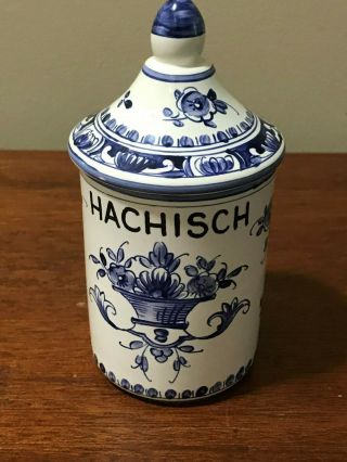 Vintage French Hand Painted Porcelain Lidded Hachish Jar