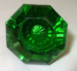 Vintage Green Glass 8 - Sided Doorknob 2 1/4 " Diameter