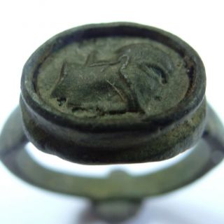 ROMAN ANCIENT ARTIFACT BRONZE RING PRETORIAN WITH A HELMET 7