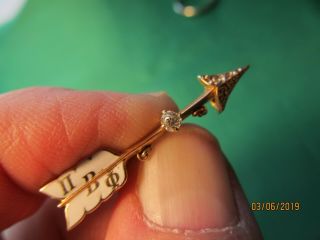 VINTAGE Gold Pi Beta Phi Solitaire Diamond Sorority Pin 7