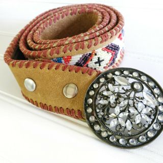 Double D Ranch Suede Leather Beaded Belt Filligree Buckle Size 43