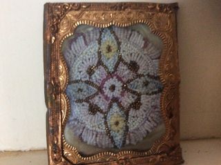 Antique Victorian Miniature Copper Frame With Glass Beading