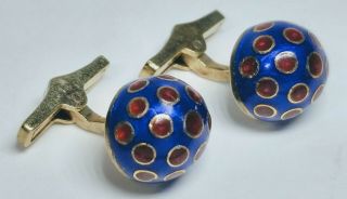 Vintage Martin 14k Yellow Gold With Red And Blue Enamel Round Cufflinks