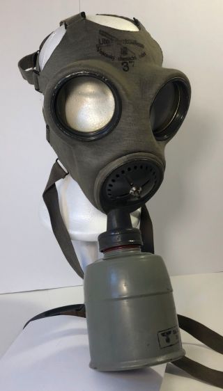 Czech Wwii German Military Capture Issued Fatra Gray Vz - 35 Gas Mask,  Vtg 1937