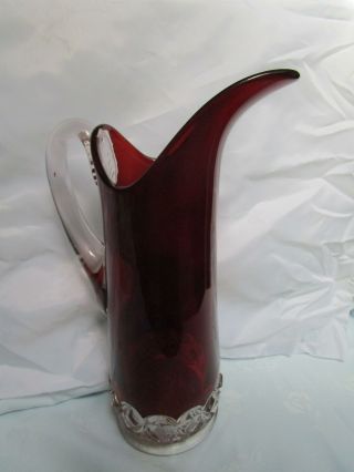 Vintage 13 " Eapg Ruby Stain Glass Diamond Oval Water Pitcher Jug C 1900