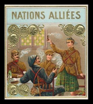 Wwi Allied Victory Nations Alliees Soldiers Cigar Box Litho Label