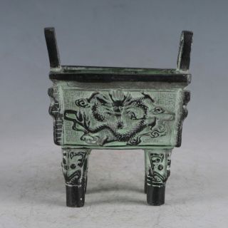 Ancient Bronze Exquisite Dragon Tripod Statue QT0012 4