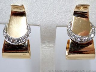 Cool Vintage 14k White Yellow Gold Crescent Moon 0.  50tcw Fine Diamond Earrings