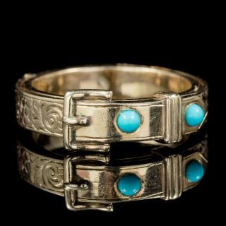 Antique Georgian Mourning Turquoise Buckle Ring 18ct Gold Circa 1800