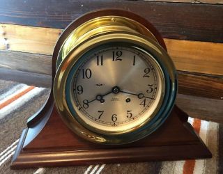 Chelsea Ships Bell Clock with Mahogany Base Large 6 