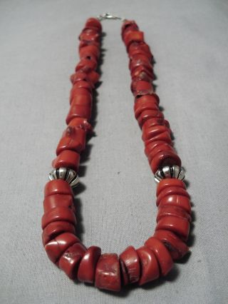 Chunky Dunky Thick Vintage Navajo Red Coral Sterling Silver Native Necklace