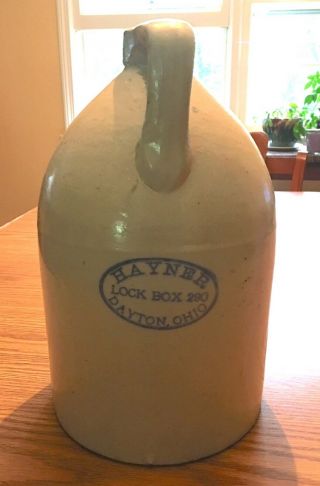Antique Whiskey Jug - Crock With Shoulder Handle Hayner Distillery Es&b Imprint