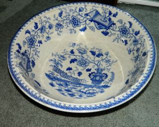 Antique Edge Malkin & Co Blue & White Chinese Scroll Transferware Large Bowl