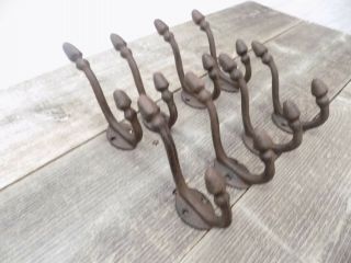 8 Brown Rustic Acorn Coat Hat Hooks Antique Style Cast Iron Wall Hardware Decor