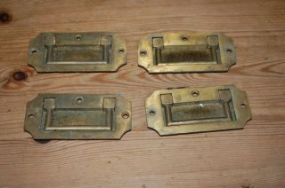 Set Of 4 Vintage Matching Brass Flush Recessed Drawer Pulls Handles Hardware