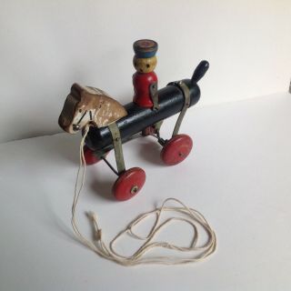 Antique Horse & Rider Toy Tinkers Wood Pull Toy 1924 Evanston,  Il