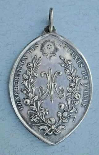 Rare Ancient Catholic Religious Silver Medal St Augustine Paroisse 19th